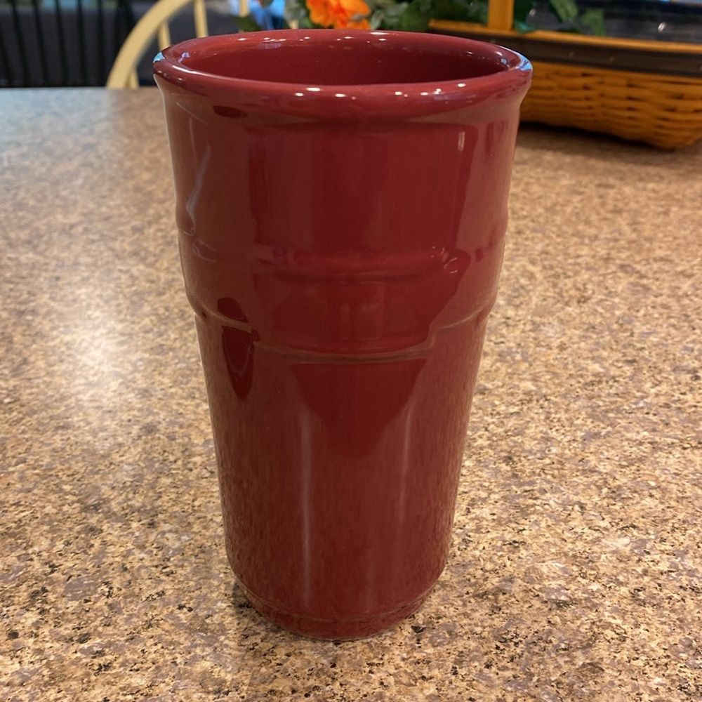 Longaberger Tall Travel Pottery Mug Paprika Red Woven Traditions - Picture 7 of 17